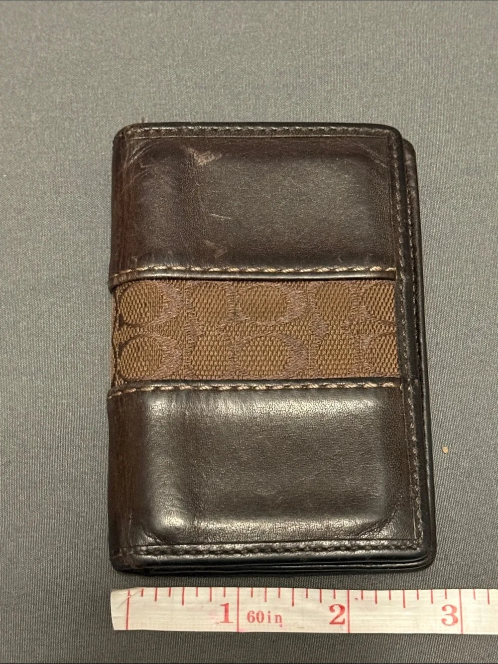 Coach Brown Leather & Signature Canvas Card Holder